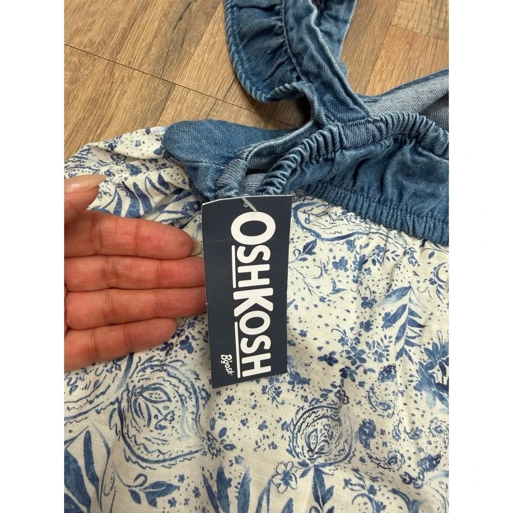 NWT OshKosh B'gosh Girls Paisley Denim Flutter Sleeve Dress 4T